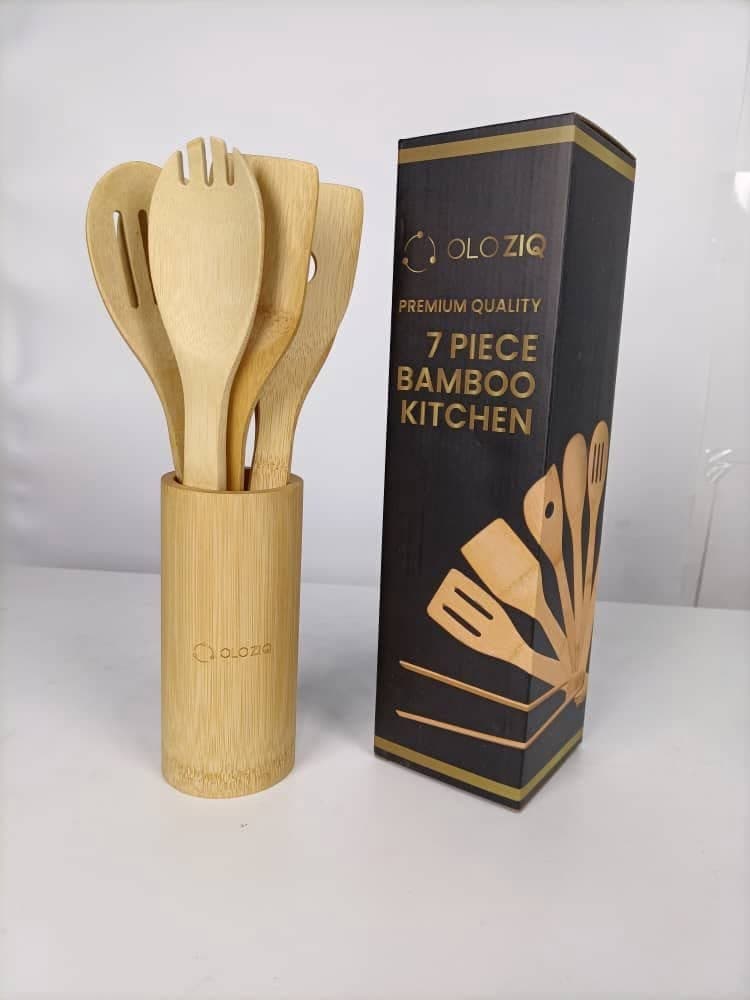 7 Pcs Bamboo Wooden Kitchen Utensil Set  with Holder alternate