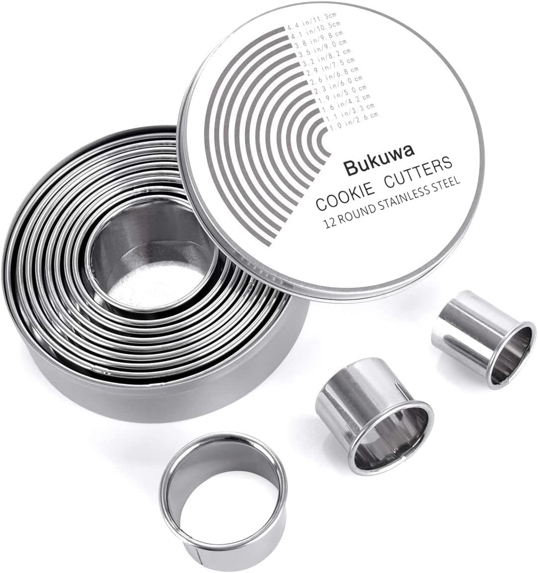 Round Cookie Biscuit Cutter 12 Pieces Set - Stainless Steels Circle Pastry Cutters