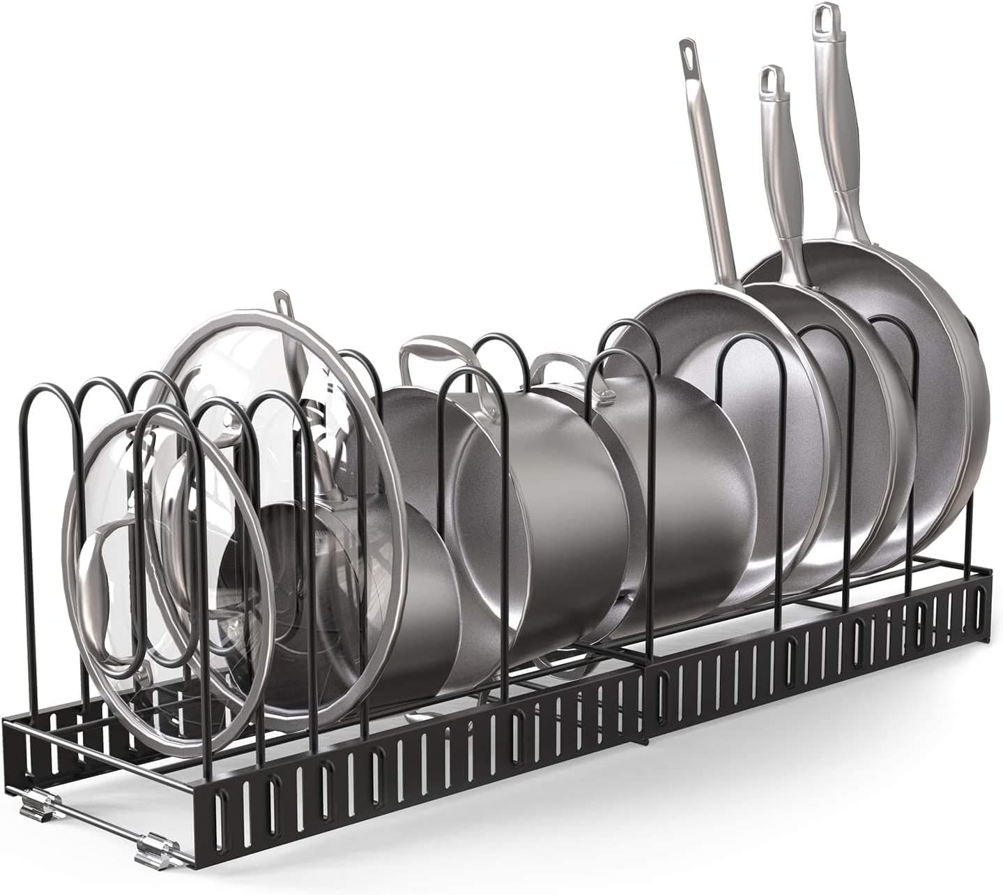 Expandable Pot Organizer Rack - 4 DIY Storage Positions, Length Adjustable