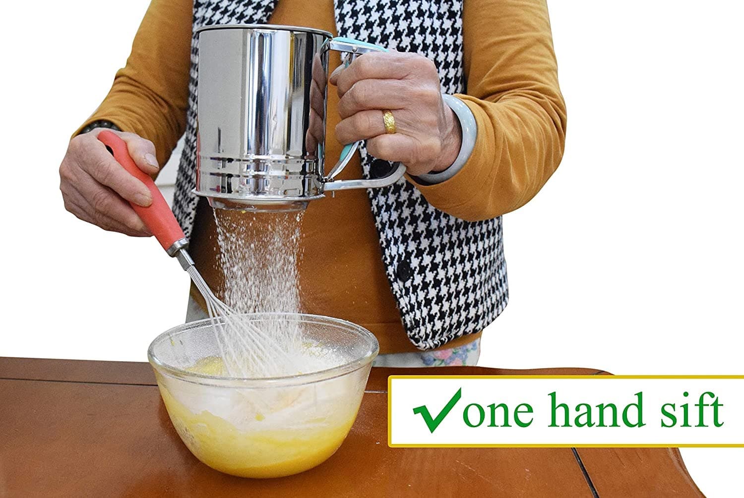 Flour Sifter Stainless Steel Silicone Handle - Squeeze Sifter For Baking alternate